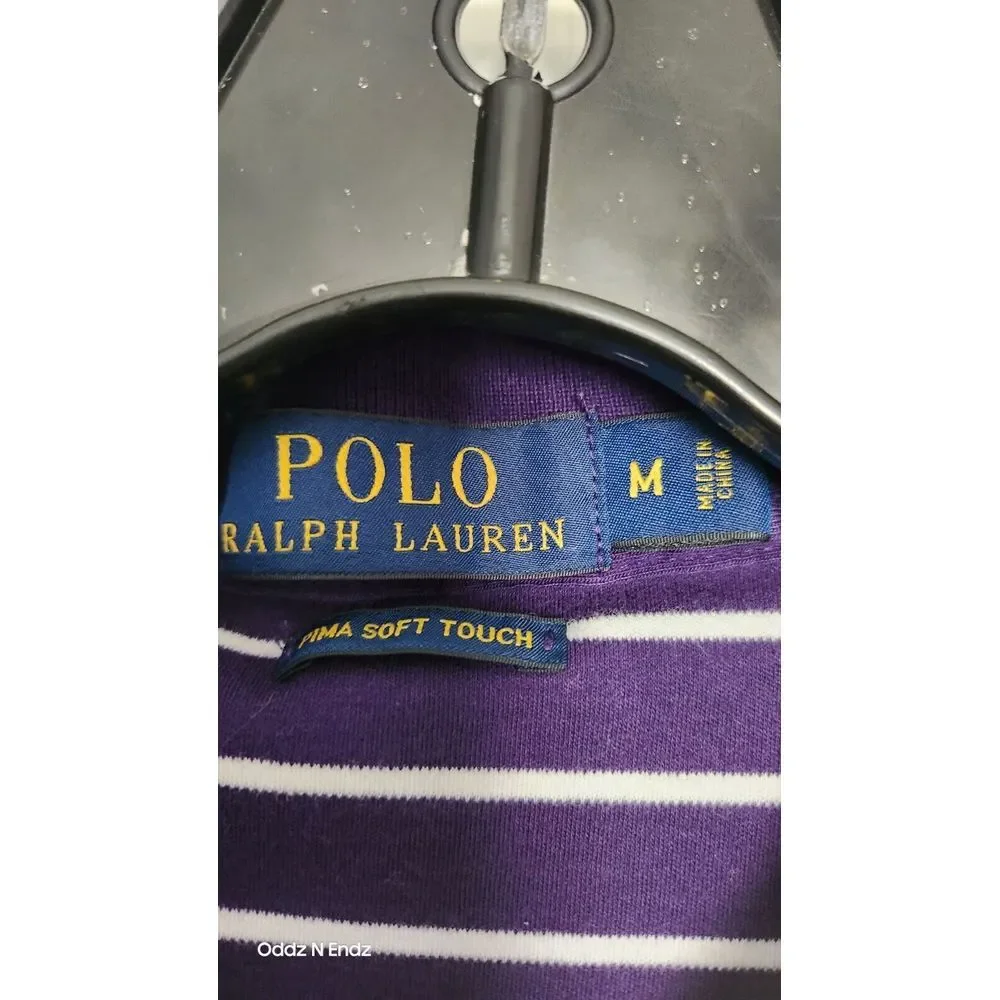 Polo Ralph Lauren Mens Purple Striped Polo Shirt M 100% Cotton Short Sleeve Clas